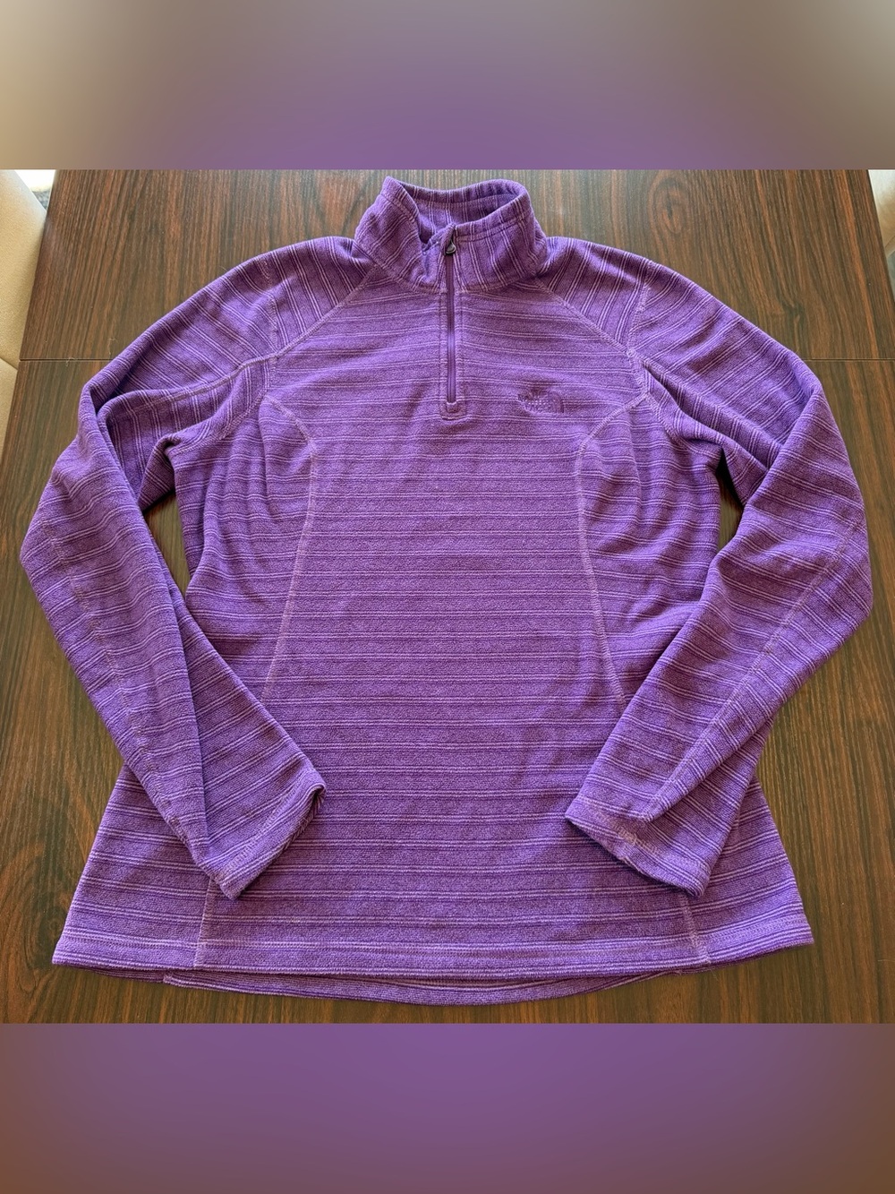 The North Face Women’s Purple Striped Fleece Quarter Zip Pullover Sweater Size M